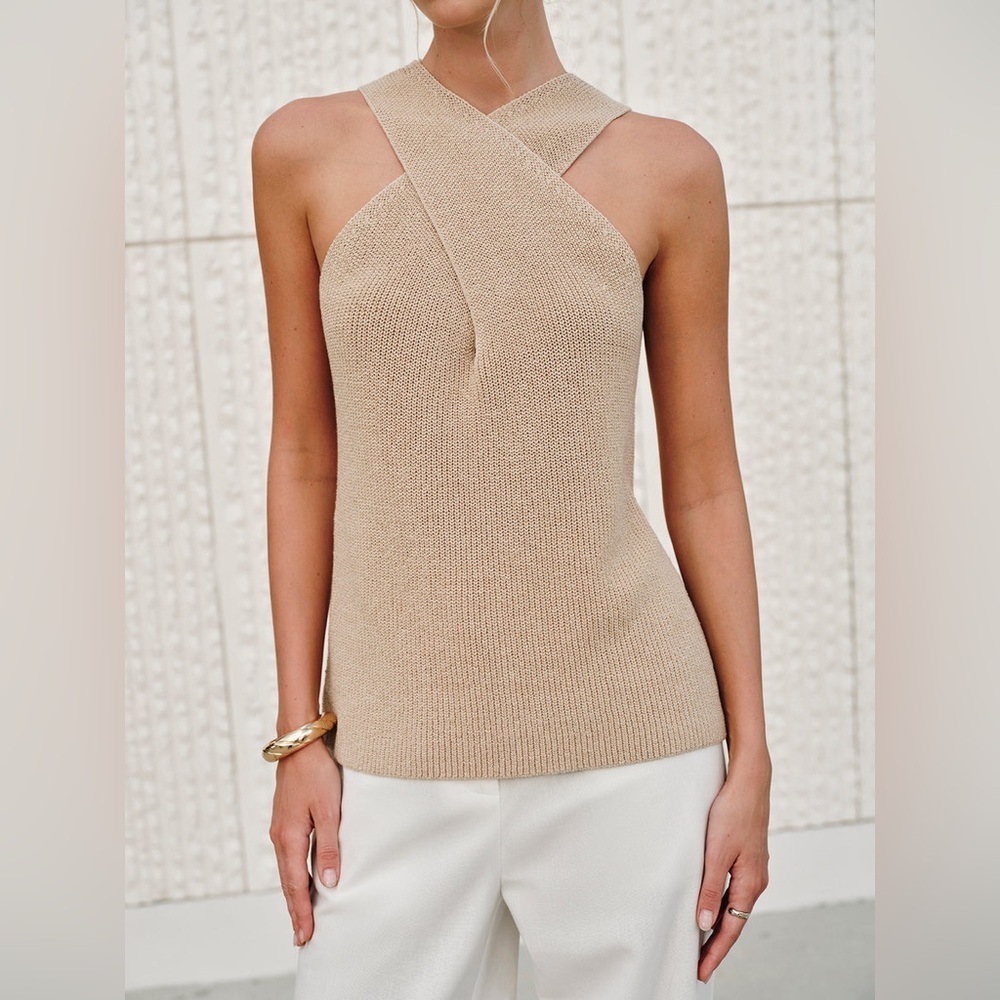 Commense Halter Cross-Over Collar Tank Top - Picture 2 of 8